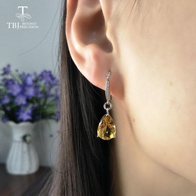 Genuine Brazil Citrine Gemstone Dangle in Pure 925 Sterling Silver Water Drop 5ct Earrings - earrings