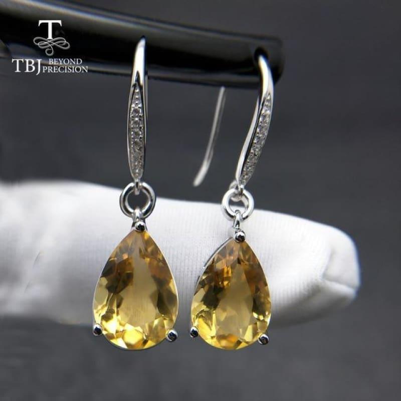 Genuine Brazil Citrine Gemstone Dangle in Pure 925 Sterling Silver Water Drop 5ct Earrings - Citrine - earrings