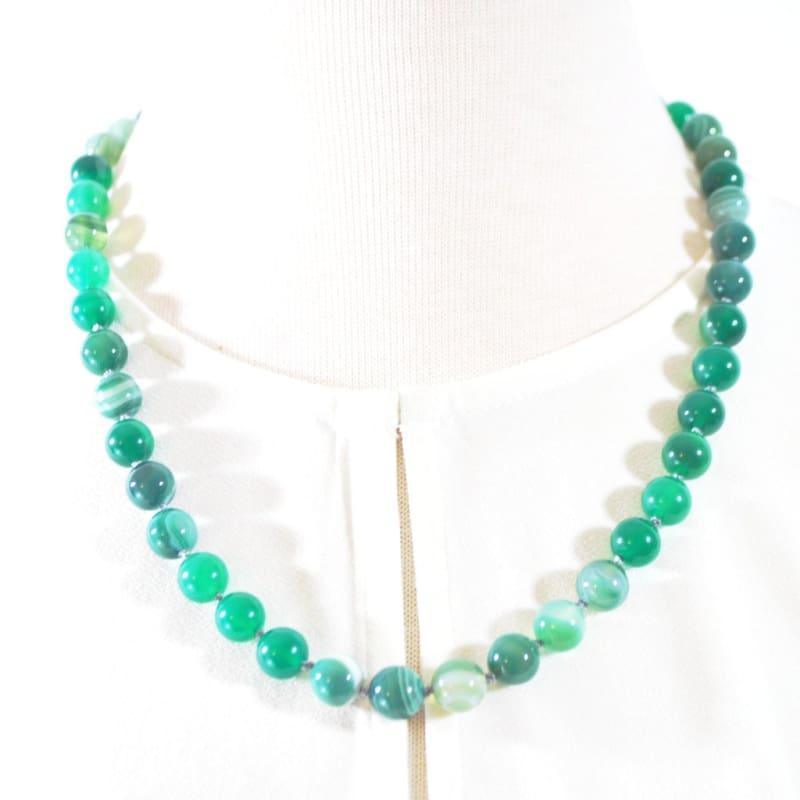 Genuine Green Stripe Agate Onyx Necklace. - TeresaCollections