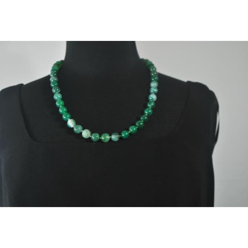 Genuine Green Stripe Agate Onyx Necklace. - Handmade