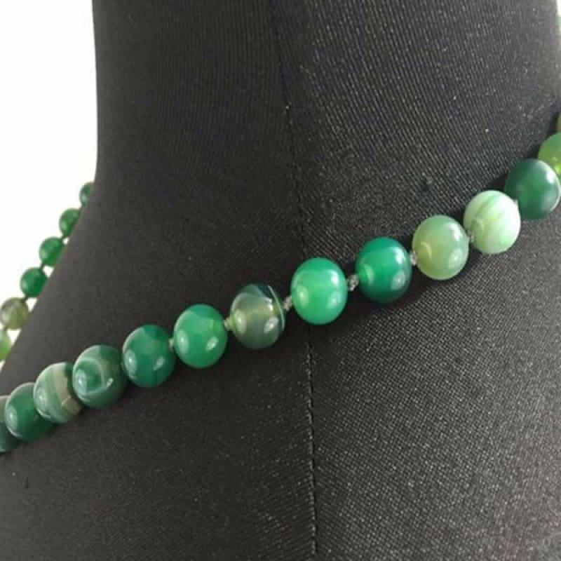 Genuine Green Stripe Agate Onyx Necklace. - Handmade