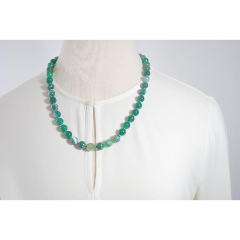 Genuine Green Stripe Agate Onyx Necklace. - Handmade