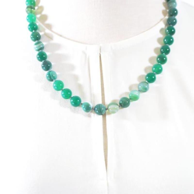 Genuine Green Stripe Agate Onyx Necklace. - Handmade
