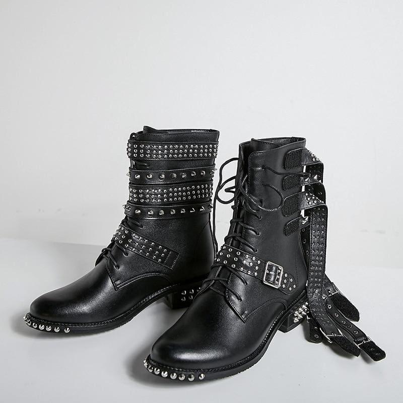 Genuine Leather Ankle Boots Motorcycle Boots - TeresaCollections