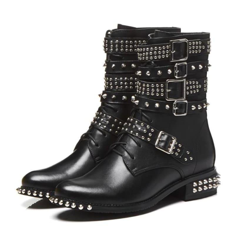 Genuine Leather Ankle Boots Motorcycle Boots - TeresaCollections