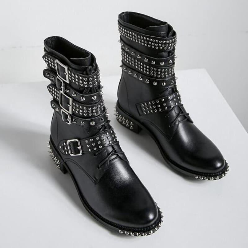 Genuine Leather Ankle Boots Motorcycle Boots - TeresaCollections