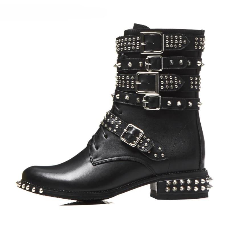 Genuine Leather Ankle Boots Motorcycle Boots - TeresaCollections