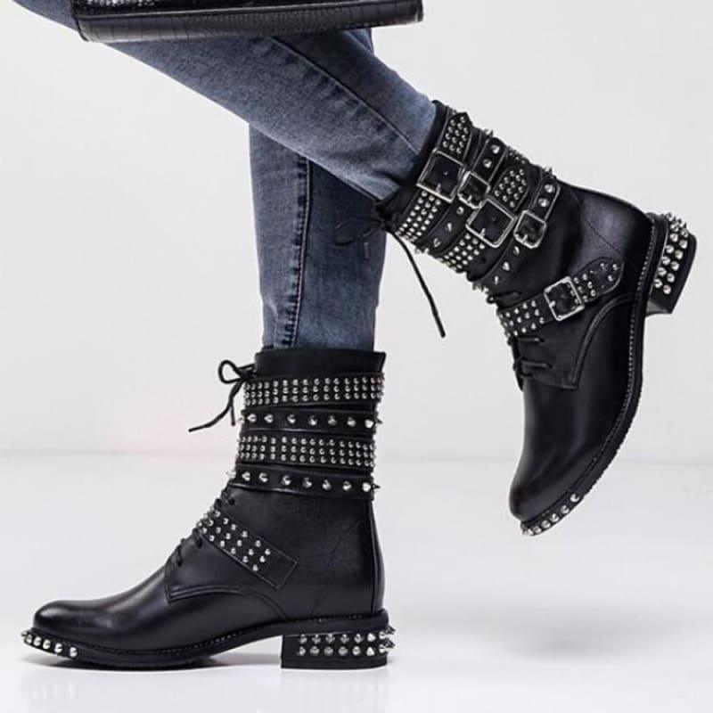 Genuine Leather Ankle Boots Motorcycle Boots - TeresaCollections