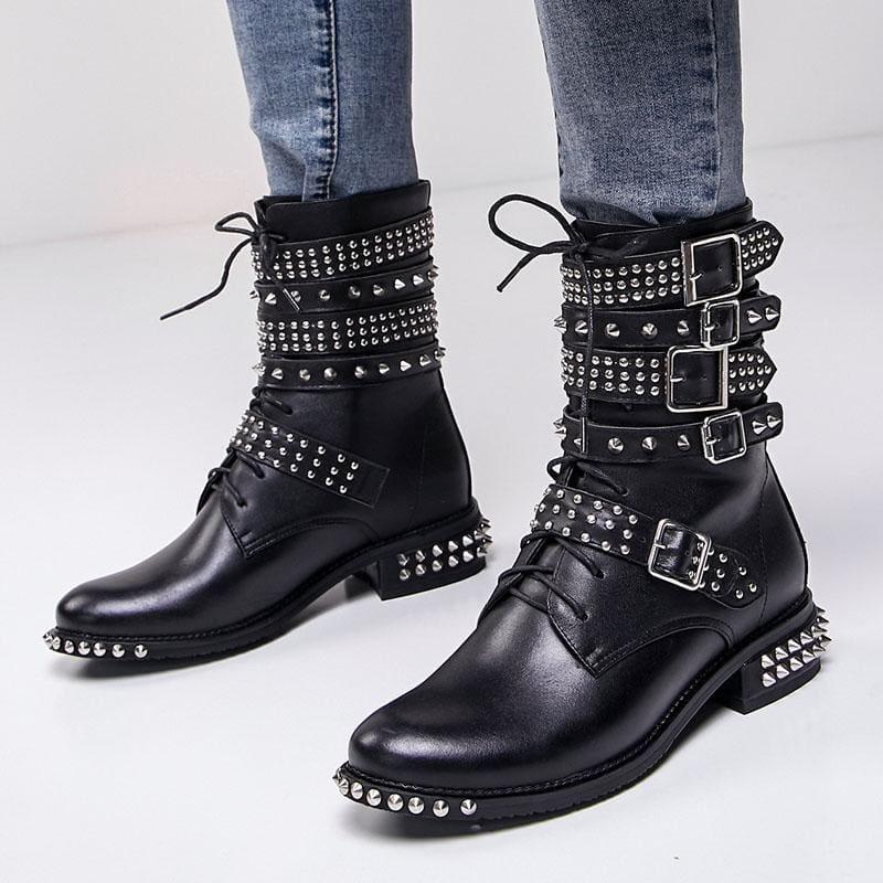 Genuine Leather Ankle Boots Motorcycle Boots - boots