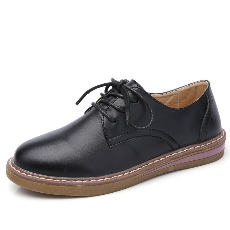 Genuine Leather Breathable Lace Up Oxford Flats - TeresaCollections