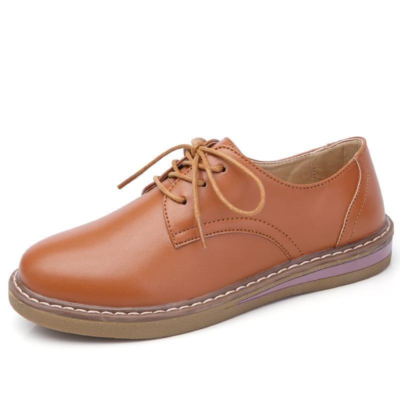 Genuine Leather Breathable Lace Up Oxford Flats - TeresaCollections