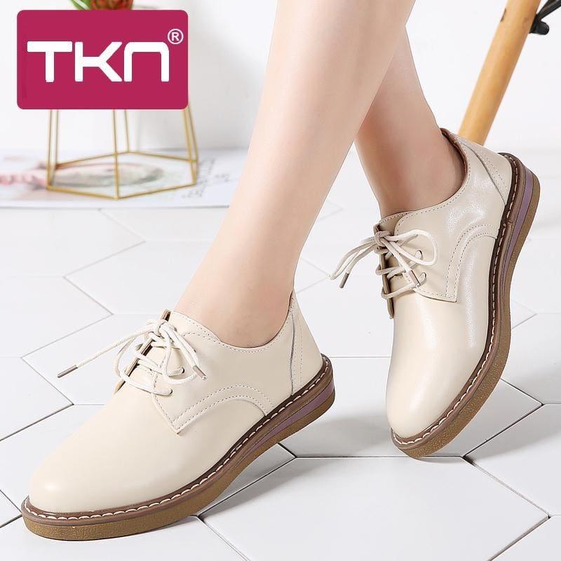 Genuine Leather Breathable Lace Up Oxford Flats - TeresaCollections