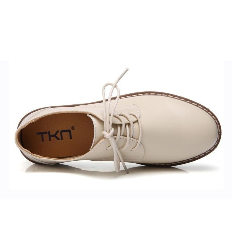 Genuine Leather Breathable Lace Up Oxford Flats - TeresaCollections