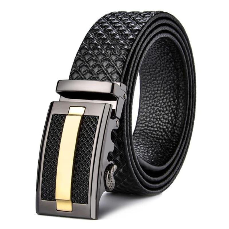 Genuine Leather Cowhide Black Automatic Buckle Mens Belts - Black / 110cm - belt