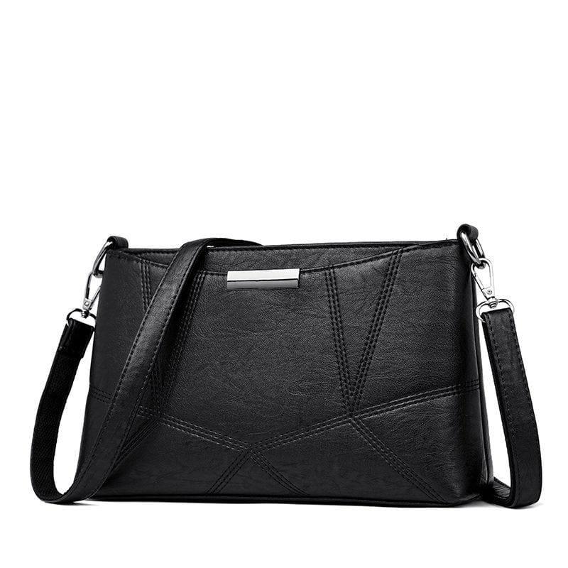 Genuine Leather Handbags Pigskin Patchwork Flap Crossbody Bag - Black - HandBag