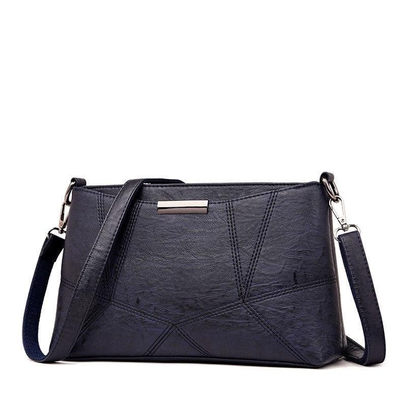 Genuine Leather Handbags Pigskin Patchwork Flap Crossbody Bag - Blue - HandBag