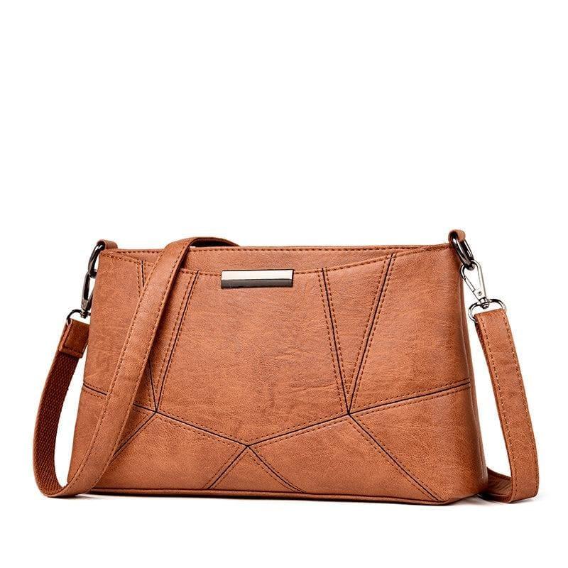 Genuine Leather Handbags Pigskin Patchwork Flap Crossbody Bag - Brown - HandBag