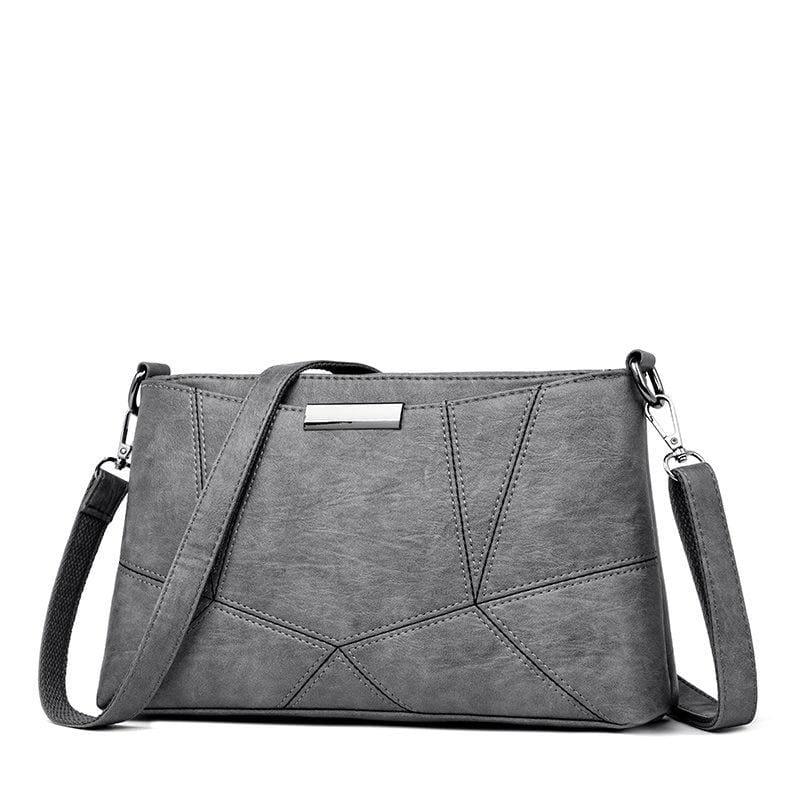 Genuine Leather Handbags Pigskin Patchwork Flap Crossbody Bag - Gray - HandBag