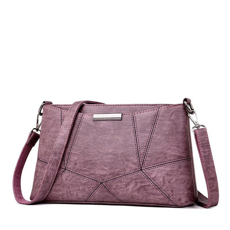 Genuine Leather Handbags Pigskin Patchwork Flap Crossbody Bag - Purple - HandBag