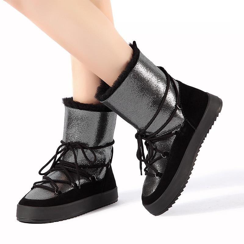 Genuine Shearling Snowboots Booties - TeresaCollections