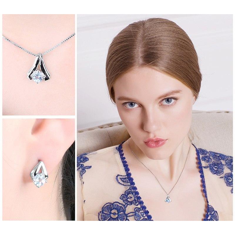 Genuine Sky Blue Topaz Pendant Necklace and Stud Earrings Women Jewelry Sets - jewelry set