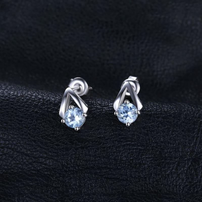 Genuine Sky Blue Topaz Pendant Necklace and Stud Earrings Women Jewelry Sets - jewelry set