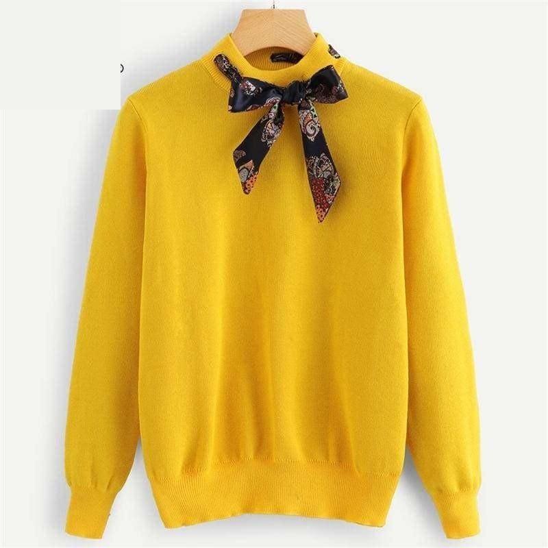 Ginger Tie Neck Jumper Long Sleeve Pullover Women Sweater - women Sweater