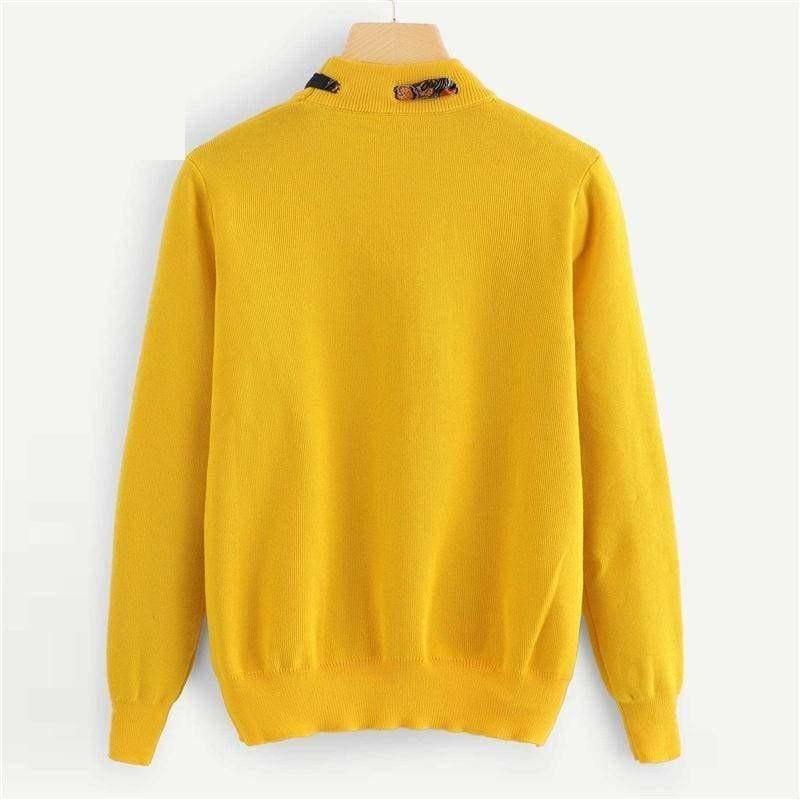 Ginger Tie Neck Jumper Long Sleeve Pullover Women Sweater - women Sweater