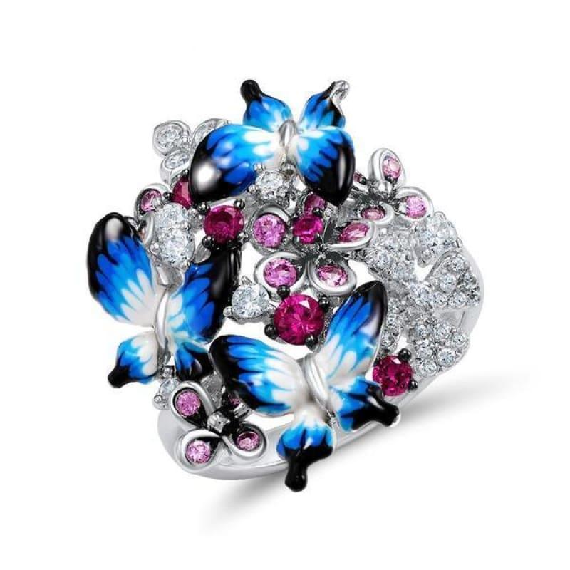 Glamorous Butterflies Shiny 925 Sterling Silver Cubic Zirconia Fashion Rings - Rings