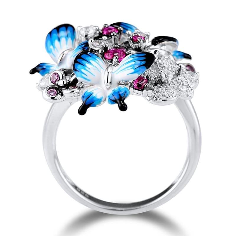 Glamorous Butterflies Shiny 925 Sterling Silver Cubic Zirconia Fashion Rings - Rings