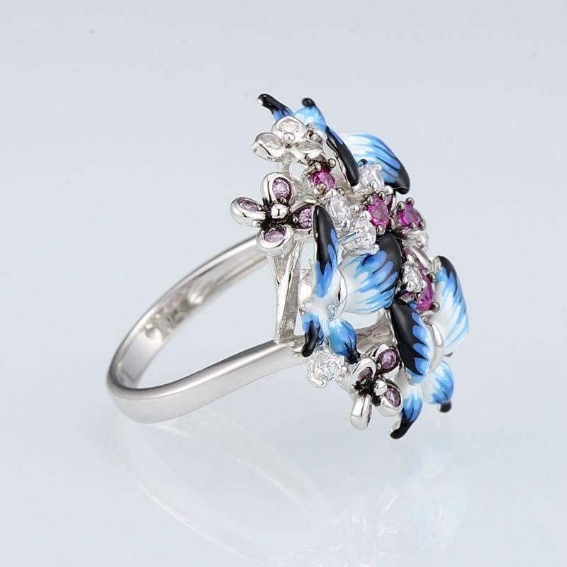 Glamorous Butterflies Shiny 925 Sterling Silver Cubic Zirconia Fashion Rings - Rings