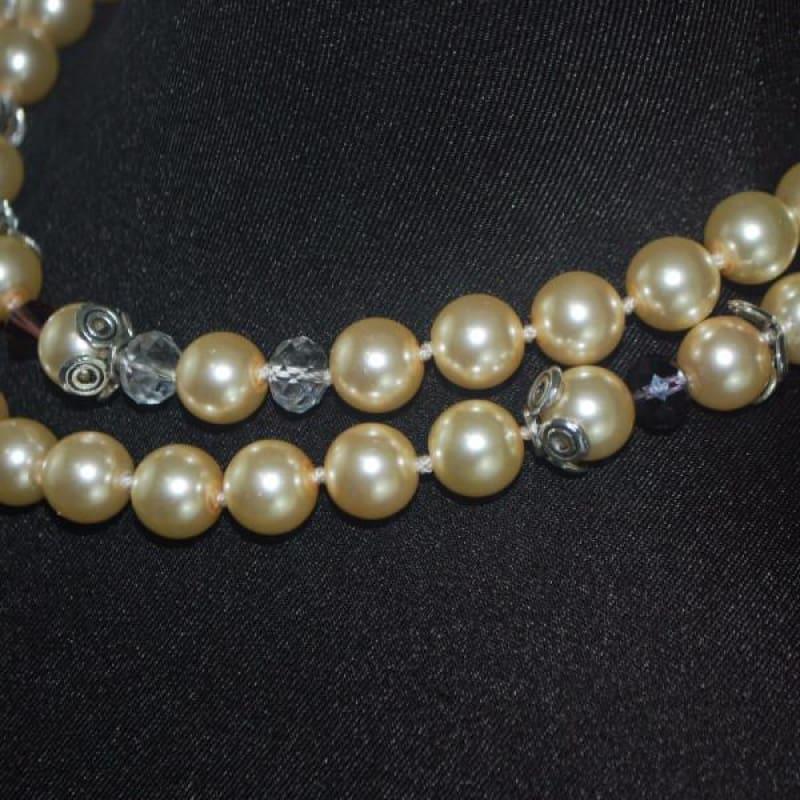 Glass Pearls Double Strands With Crystal Ascent Necklace - TeresaCollections