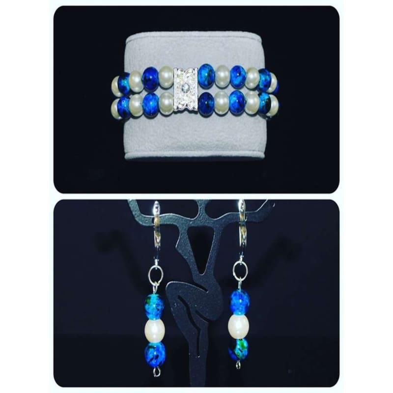 Glass Pearls Earrings and Bracelets Set - Handmade