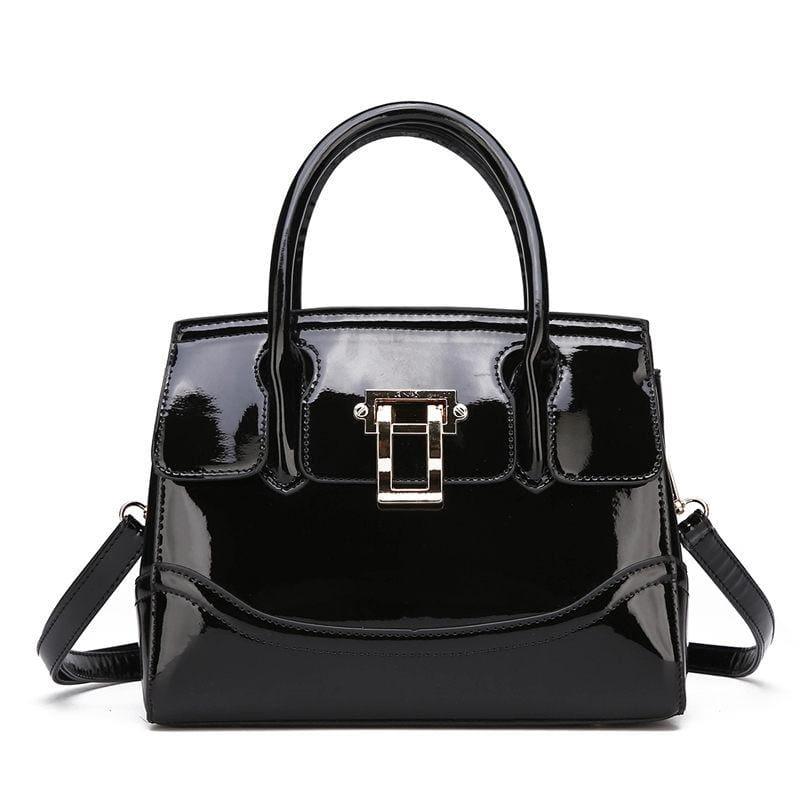 Glossy Patent Leather Handbags - Black - HandBag