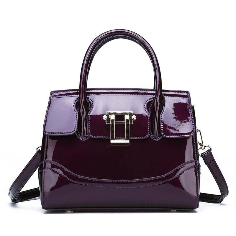 Glossy Patent Leather Handbags - Purple - HandBag