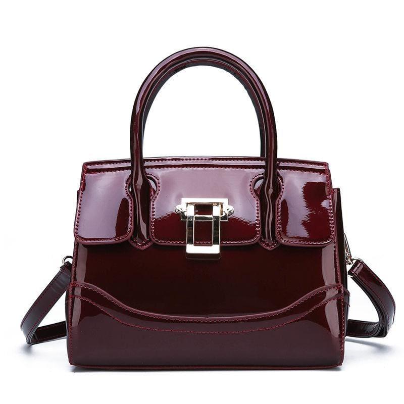 Glossy Patent Leather Handbags - Red - HandBag