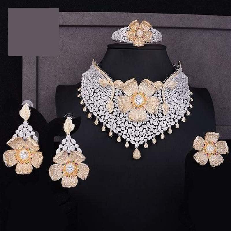 GODKI Luxury Cubic Zircon Nigerian Jewelry sets - Bicolor Clear / Resizable