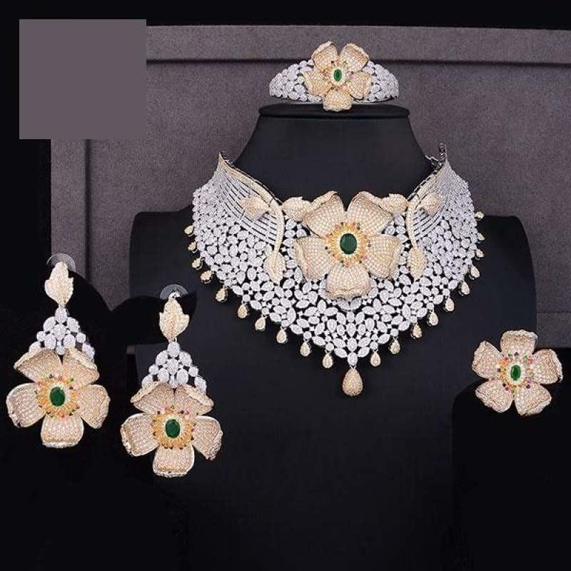 GODKI Luxury Cubic Zircon Nigerian Jewelry sets - Bicolor Green / Resizable