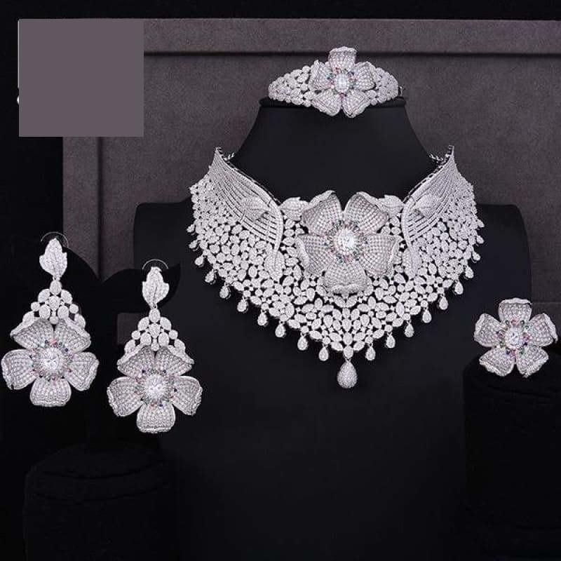 GODKI Luxury Cubic Zircon Nigerian Jewelry sets - Silver / Resizable