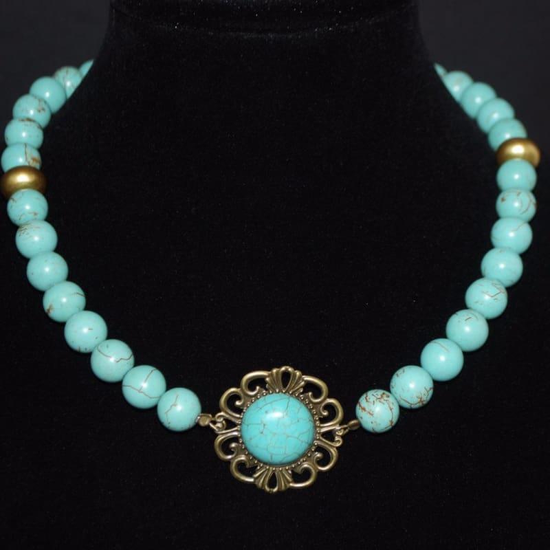 Gold Acent Turquoise Pendant Necklace - TeresaCollections