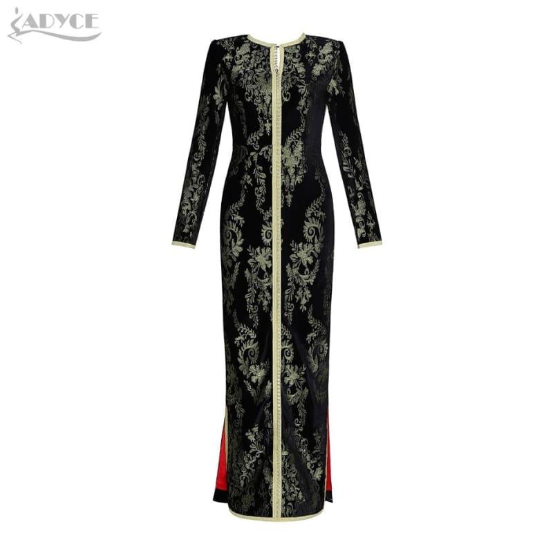 Gold and Black Luxury Formal Evening Party Sexy Long Sleeve Maxi Dress - Gown