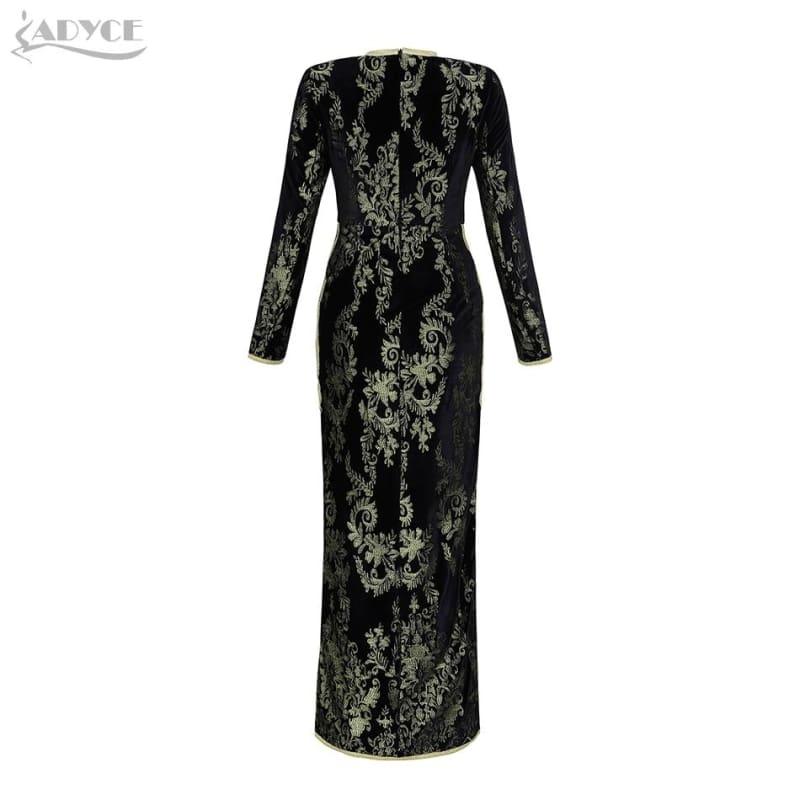 Gold and Black Luxury Formal Evening Party Sexy Long Sleeve Maxi Dress - Gown