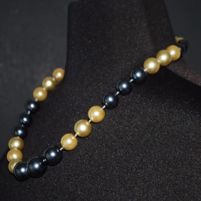 Gold and Gray Two Toned Glass Pearl Necklace - Handmade