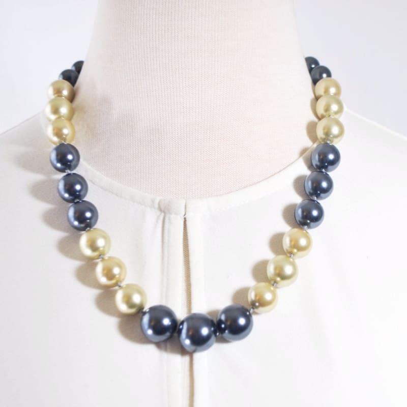 Gold and Gray Two Toned Glass Pearl Necklace - TeresaCollections