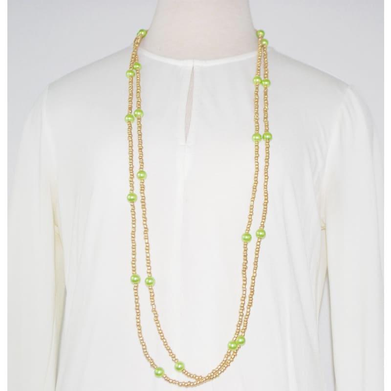 Gold And Green Glass Pearls Ascent Rope Necklace - Handmade