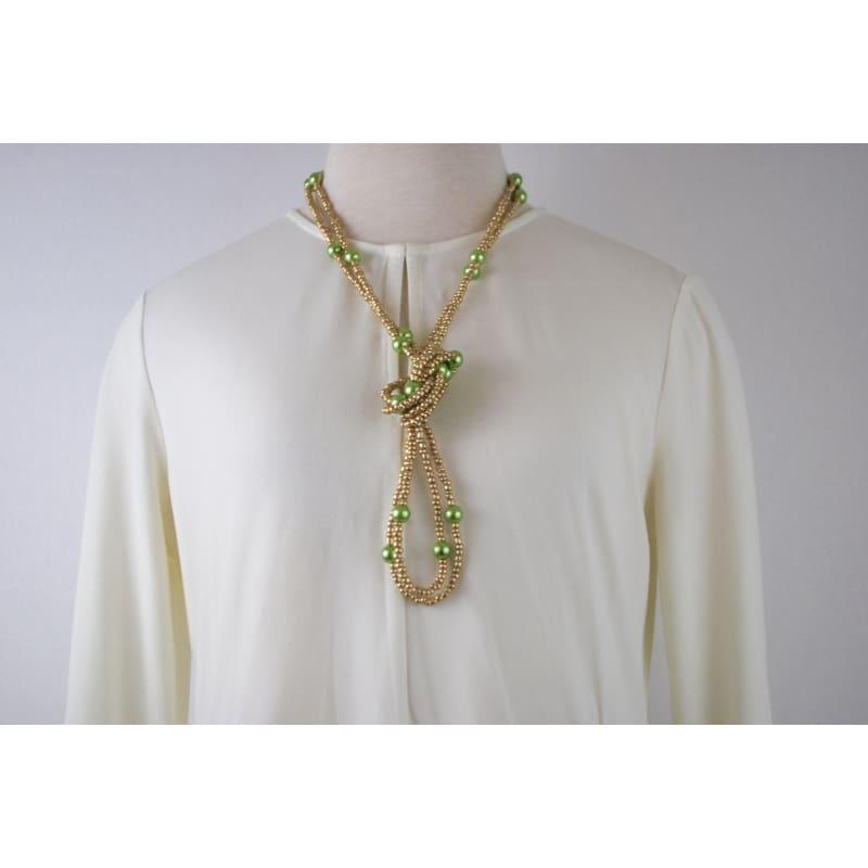 Gold And Green Glass Pearls Ascent Rope Necklace - Handmade