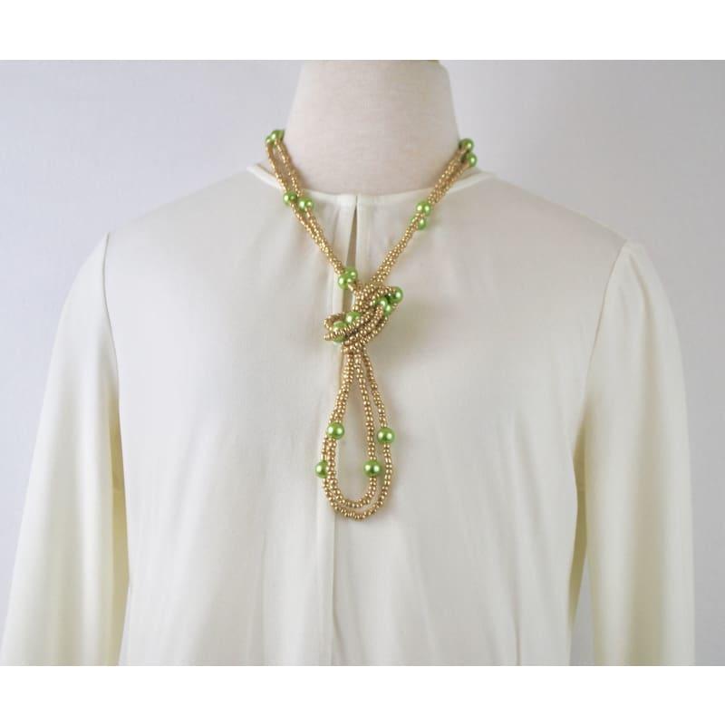 Gold And Green Glass Pearls Ascent Rope Necklace - Handmade