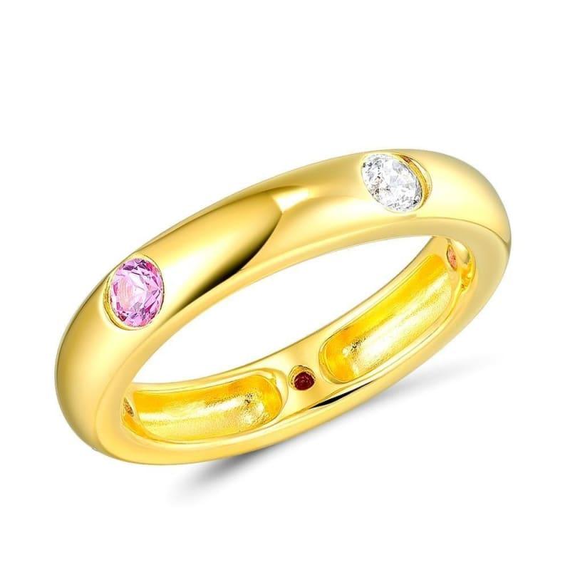 Gold Color Pink White Cubic Zirconia Rings Pure 925 Sterling Silver Eternity Ring - 6.5 - Rings