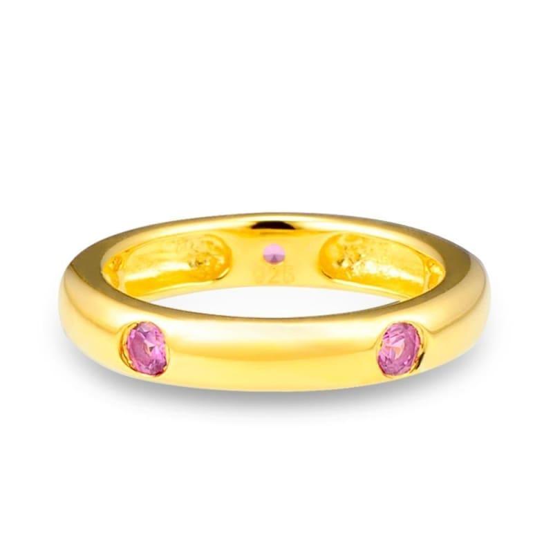 Gold Color Pink White Cubic Zirconia Rings Pure 925 Sterling Silver Eternity Ring - Rings