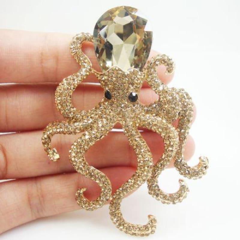 Gold Tone Unique Brown Octopus Pendant Brooch Pins - Default title - Brooch